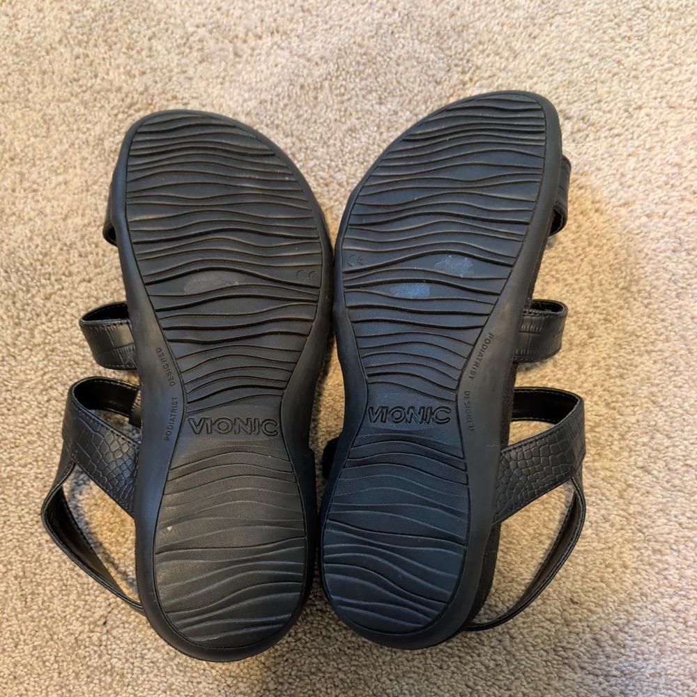Vionic Amber Straps Black Croc Leather Orthotic Sandals Womens 8.5 - Picture 4 of 7